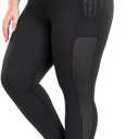 Plus Size Leggings for Women with Pockets Stretchy, L-5XL Tummy Control High Waist Workout Black Mesh Yoga Pants, XL