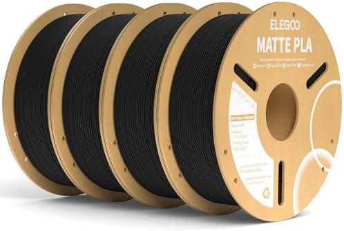 ELEGOO Matte PLA Filament Matte Black 3KG, 1.75mm 3D Printer Filament Dimensional Accuracy +/- 0.02mm, 4pcs 1kg Carboard Spool (2.2lbs) for Most FDM 3D Printers