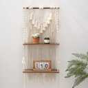 ANROYE 2 Tier Macrame Boho Wall Hanging Shelf, Handmade Bohemian Wooden Woven Plant Floating Shelves Decor, Decorative Chic Organizer for Bathroom Women Bedroom Girl Nursery Storage (Large)