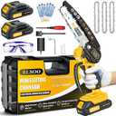 Mini Chainsaw, RLSOO 6-Inch Electric Chainsaw Cordless, Portable Small Handheld Chain Saw for Wood Cutting, Tree Trimming, Courtyard, Household, and Garden (Includes 2 Batteries and 3 Chains) (Yellow)