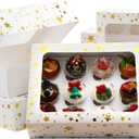 15 Packs Christmas Cupcake Boxes 12 Count, 13x10x3.5 Inch Gold Star Cupcake Containers with Clear Window, Auto-Pop Up Cupcake Carrier with Inserts for Cup Cake, Cupcake Holder for Cookies and Pastry