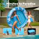 SLOOSH Inflatable Tanning Pool Lounger Float, 72" x 56" Pool Floats Adult with Pillow, 4 in 1 Round Suntan Tub Raft Floatie,Sunbathing Bed Lounge for Water Blow Up Ball Pit Party Gifts, Blue