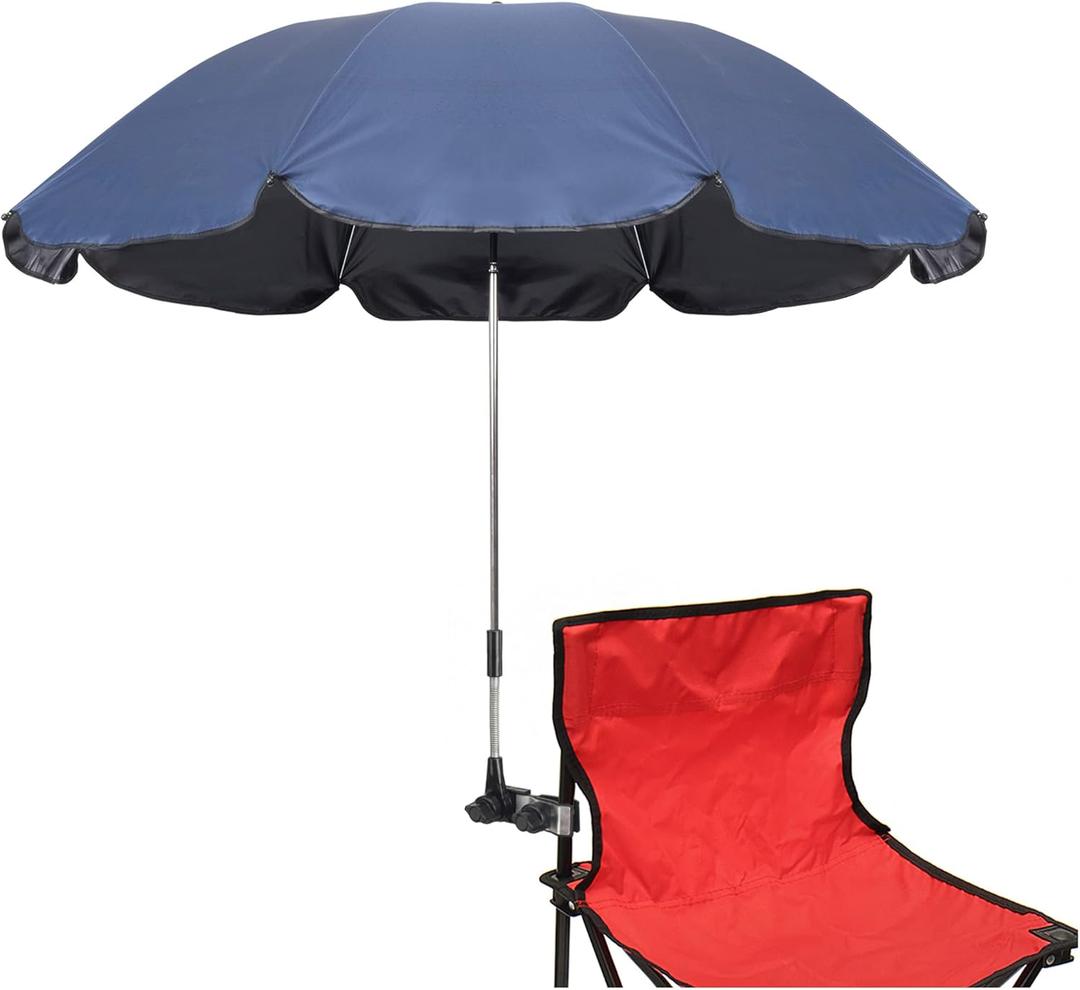 Chair Umbrella with Clamp,46 inches UPF 50+ Clip on Parasol for Patio,Beach Chairs,Strollers,Wheelchairs,Golf Carts (Dark Blue)