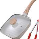 Grill Pan with Lid Non Stick Griddle Pan for Stove Top Indoor Cooking Steak Pan Square Aluminum Skillet Grilling Induction Compatible with Tong White 7.48 inches