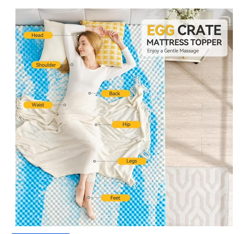 SINWEEK 2 Inch Egg Crate Memory Foam Mattress Topper Twin Size, Soft Mattress Pad for Back Pain Relief, Bed Topper, CertiPUR-US Certified, Blue