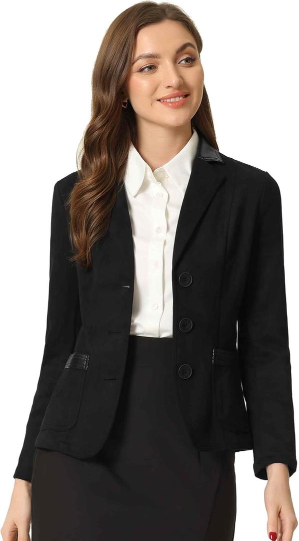 Allegra K Faux Suede Blazer for Women Lapel Collar Button Front Long Sleeve Jacket Casual Office Wear S