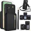 Asuwish Phone Case for Samsung Galaxy A26 5G RFID Wallet Cell Zipper Cover with Tempered Glass Screen Protector Crossbody Strap Credit Card Holder Slot Stand A 26 26A LTE Women Men Girls Black