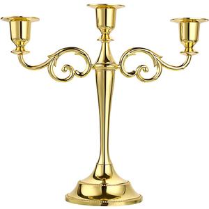 OwnMy 3 Arms Metal Candelabra Candlestick Silver European Elegant Candle Holder Candle Stand for Wedding Dining Table Christmas Party Home Decoration (Golden Tone)