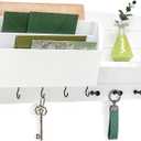 Rebee Vision Pine Wood Modern Key Holder Wall Mount for Home Decor - Mail Holder Wall Mounted with Shelf, Hooks & Mail Slot for Hanging - Rustic File Organizer for Living Room, Entryway (White)