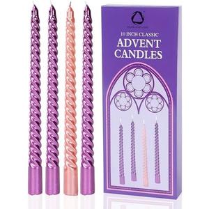 SEVEN LUCKY LIGHT 10 inches Advent Candles Set of 4,Ture Dripless Advent Wreath Candles,Velas de Adviento Nativity Scene Candlesticks, Elegant Non Toxic Candle Sticks
