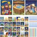 Affrolling 28 Set Nativity Scene Pre Drawn Canvas for Painting Jesus Pre Printed Stretched Canvas with Paints and Brushes for Kids Adults Christian Painting DIY Christmas Party Gift(8 x 10 Inch)