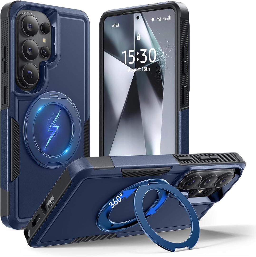 for Samsung Galaxy S26 Ultra case with Stand, 7X Military-Grade Drop Protection, Shock-Absorbing Phone Rugged Cover, Compatible with MagSafe Accessories,360 Magnetic Stand, Blue