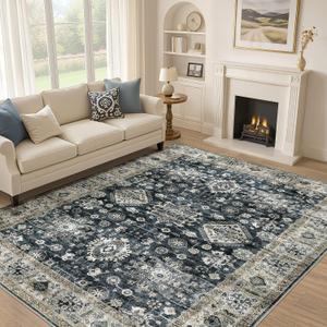 10x14 Washable Area Rug for Living Room, Vintage Pattern