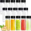 30 Pcs 2 Oz Small Plastic Bottles for Liquids, Ginger Shot Bottle with Lids, Reusable Bulk Beverage Containers for Juice, Liquor, Potion, Wellness, DIY, Wedding, Party, Travel (Black Cap)