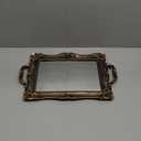 Antique Decorative Gold Framed Square Mirror Tray, Jewelry & Cosmetics Organizer for Dresser, Square - 9.5" W x 14.5" L (Bronze)