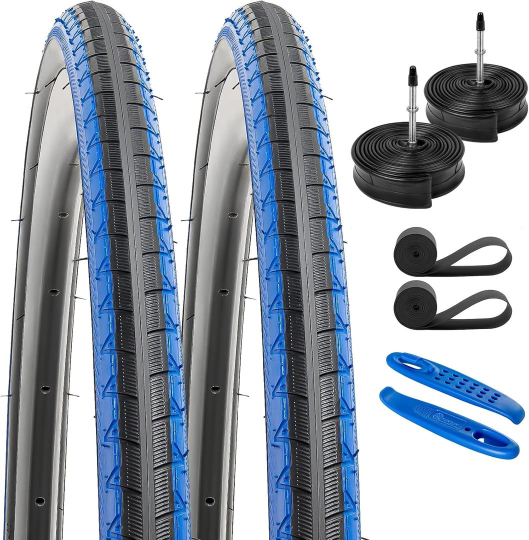 2-PCS 700C Road Bike Tires 700x28C/28-622 28x1 5/8x1 1/8 and 700C Heavy Duty Bike Tubes Presta Valve with 2 Rim Strips Compatible with 700x26C 700 x 28C 700x30C Bike Bicycle Tires and Tubes