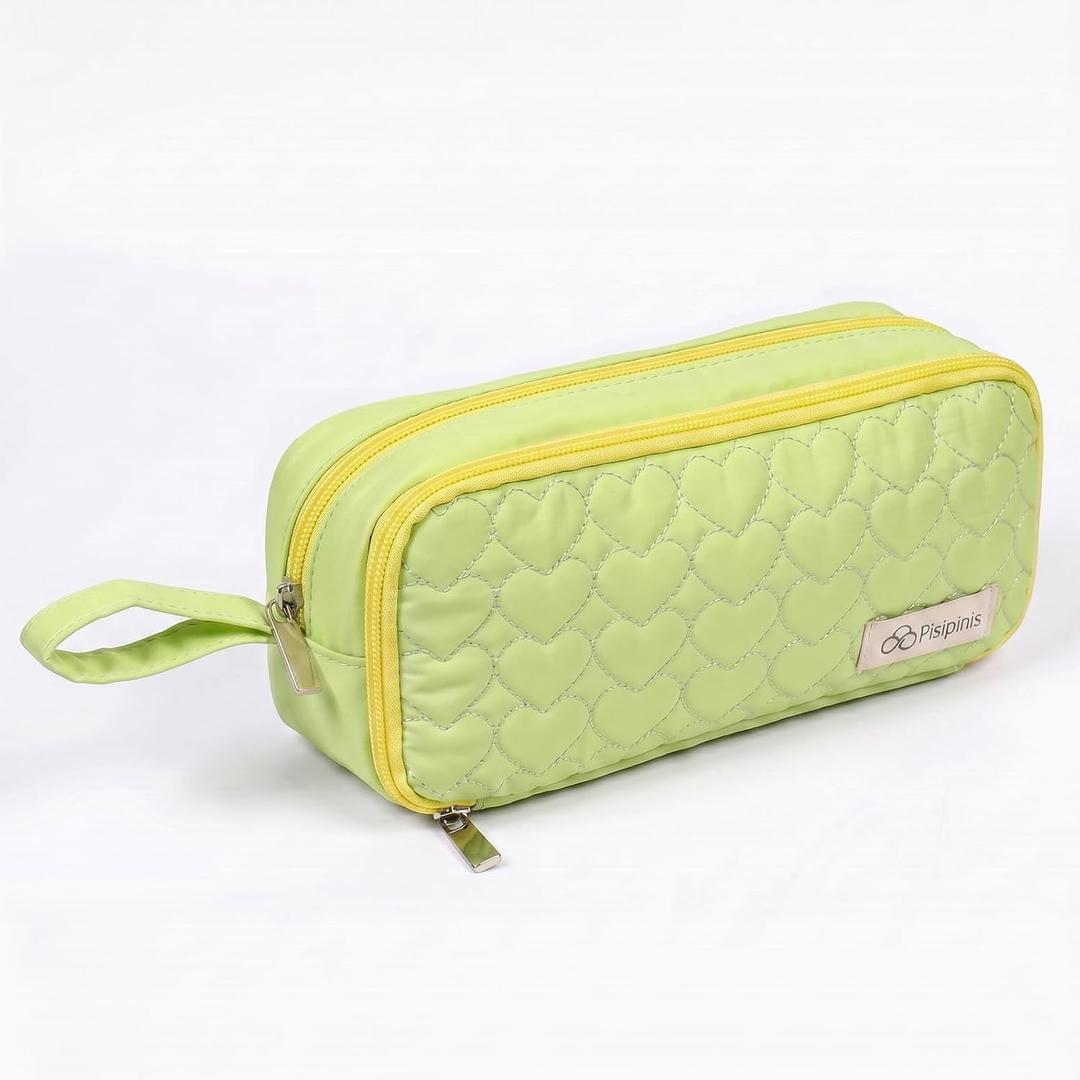 2 x Pencil Case Pouch, Soft Quilted Pen Bag with Zipper, Small Pencil Organizer, Cute Aesthetic School Supplies for Teen Girls Adults, 9.06" × 3.94" × 2.56"