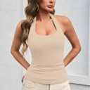 Womens Tank Tops Sexy Halter Neck Going Out Tops Summer 2026 Trendy Backless Workout Shirts Sleeveless Y2k Clothes, Nude, Medium