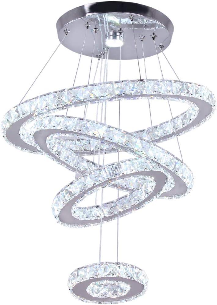 Crystal Chandeliers Modern LED Rings Pendant Light Adjustable Stainless Steel Ceiling Light Fixture for Living Room Dining Room Bedroom (Cool White)