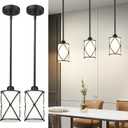 Glass Pendant Lights Kitchen Island, 2 Pack Modern Black Pendant Light Fixtures with Frosted Glass and Rod, Mid Century Cage Pendant Light for Kitchen Sink Dining Room, CH9176BKW-2PK