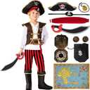 Spooktacular Creations Pirate Costume for Kids, Boys Pirate Outfit Set for Toddler Halloween Pretend Roleplay Themed Party (Medium(8-10 yrs), Brown)
