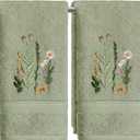 Artoid Mode 2 Pcs Sage Green Wildflower Floral Embroidered Hand Towels for Bathroom, Cotton Soft Absorbent Farmhouse Decor Towels, 13.7 x 29.5 Inch