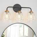 Vintage 3 Light Vanity Light, Black and Gold Bathroom Vanity Light, Bathroom Light Fixtures with Glass Shade, Antique Vanity Light Fixtures Over Mirror, Wall Sconce for Bedroom, Living Room (18.1in)