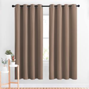 NICETOWN Kitchen Blackout Curtains and Drapes - Triple Weave Energy Saving Thermal Insulated Solid Grommet Blackout Panels for Patio (1 Pair, 52 inches by 72 Inch, Cappuccino)