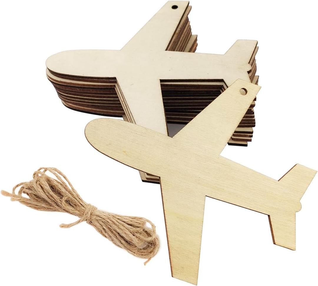 30 Pack 4 Inch Wood Airplane Crafts Unfinished Wood Plane Cutouts Wooden Airplane Hanging Ornaments DIY Airplane Craft Gift Tags for Home Party Decoration Craft Project