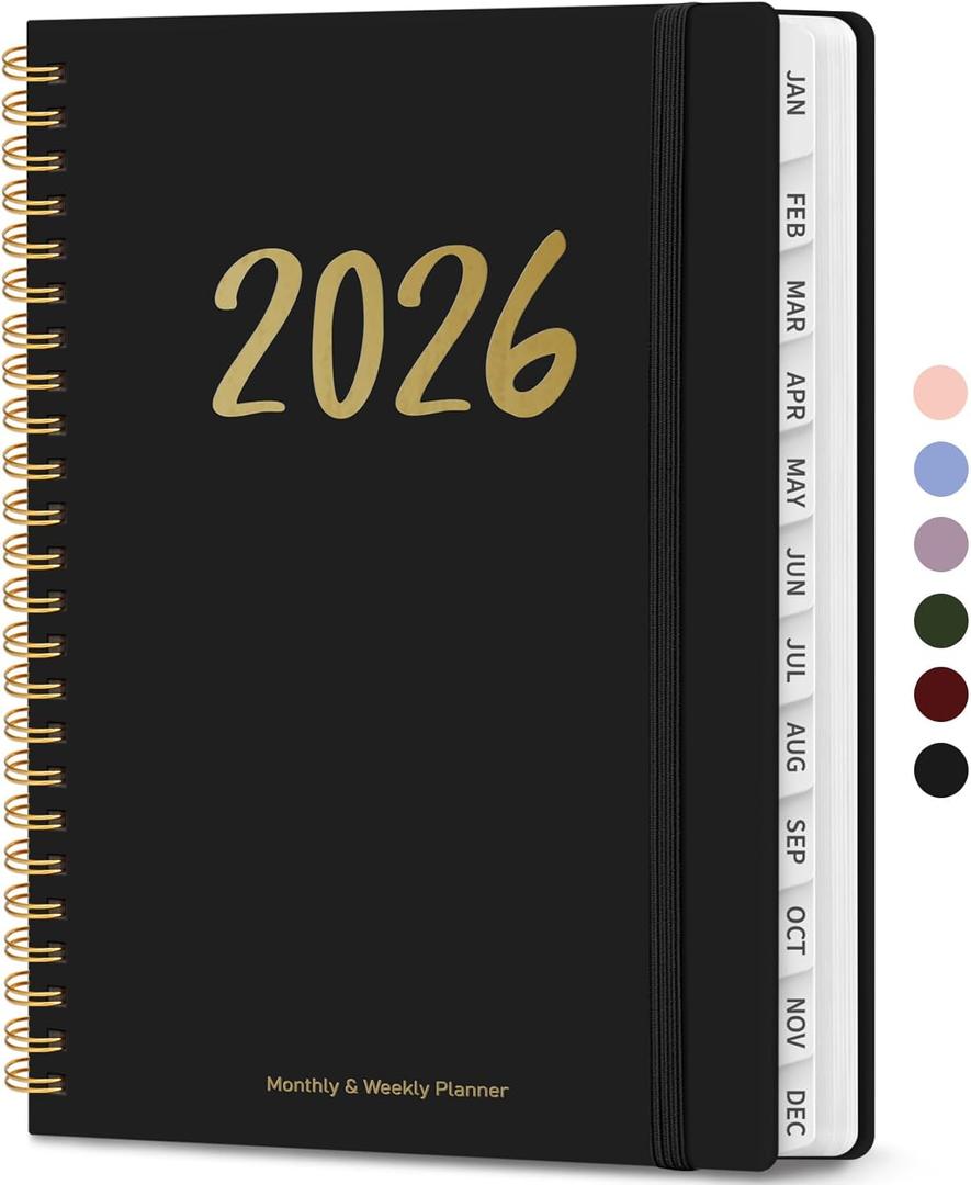 2 x 2026 Planner - Weekly and Monthly Planner, January 2026 to December 2026, Spiral Bound 2026 Calendar Planner Book, Inner Pocket, Perfect for Office Home School Supplies - A5 (6.3" x 8.5"), Black
