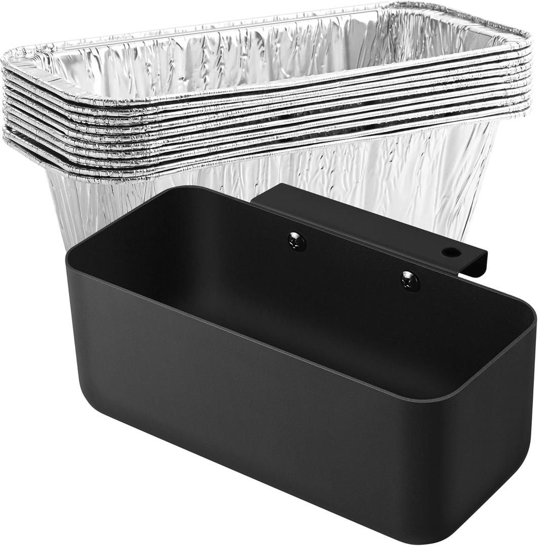 Grill Grease Catcher for Blackstone Griddle with 10 Pack Grease Cup Liners Aluminum Foil Tray Pan Drip Tray Pan for 17, 22, 28 & 36 inches Griddle (Short Hook)