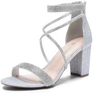 DREAM PAIRS Women's Chunk Low Heel Pump Sandals 7.5 All Silver-glitter