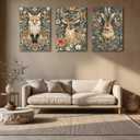 SIXWOOD William Morris Forest Animal Canvas Wall Art 3-Piece, 16"x24" Each