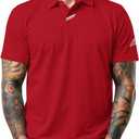 Men's Golf Polo Shirts UPF 50+ Short Sleeve Dri Fit Polos Stretch Performance Collared Golf Casual Work Business Wear (Red, L)
