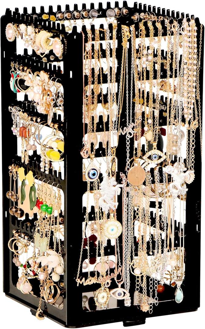 360 Rotating Earring Holder Organizer Stand,5 Tiers Acrylic Jewelry Organizers and Storage,Stud Earring Organizers and Storage,212 Holes and 212 Grooves for Earrings Necklaces chain bracelet
