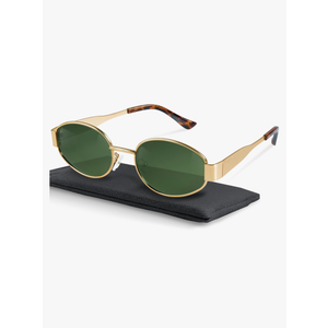 livho 2025 Trendy Oval Sunglasses - Stylish Polarized Shades for Everyday - Retro Metal Frames, Gold/ Green