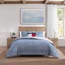 Tommy Hilfiger - Full/Queen Comforter Set, Textured Cotton Plain Weave Bedding with Matching Shams, Reversible, Medium Weight for Year-Round Use, Oeko-Tex Certified (Dark Blue)
