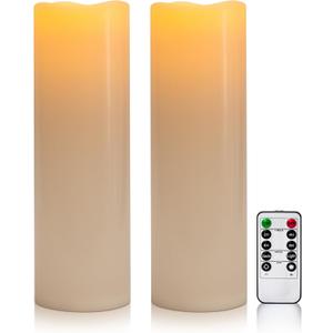 4" x 14" Large Waterproof Outdoor Flameless Candles Battery Operated LED Flickering Pillar Candles with Remote and Timer for Indoor Outdoor Lanterns, Off White, Long Lasting, Set of 2