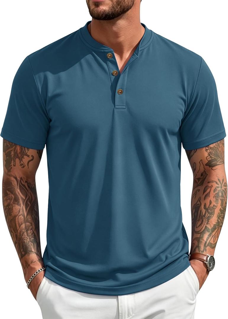MAGCOMSEN Men's Henley Short Sleeve Shirt UPF 80+ Lightweight T-Shirts Moisture Wicking Tee Casual Summer Basic Solid Shirt (Blue, S)