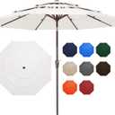 JEAREY 9FT 3 Tier Patio Umbrella Outdoor Market Umbrella Table Umbrellas with 8 Ribs 1.5 Pole Push Button Tilt and Crank UV Protection for Garden,Off-white
