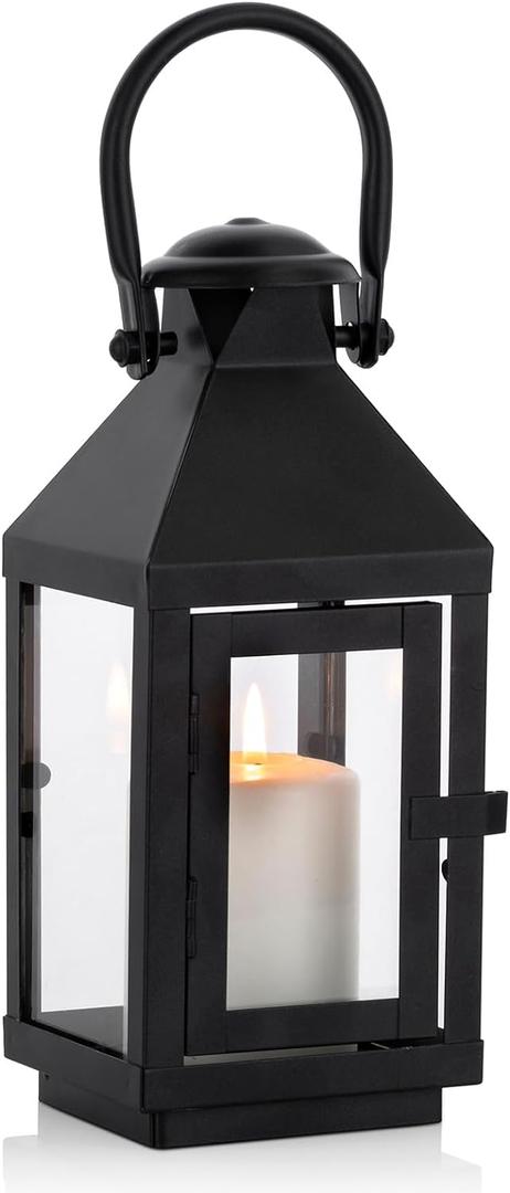 Nuptio Garden Lanterns for Candles, 20cm/7.87in Tall Vintage Style Pillar Candle Holder, Metal Halloween Candle Holders, Hanging Decorative Candle Lanterns for Wedding Christmas Parties Indoor Outdoor (Small, Black)