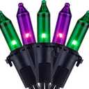 YULETIME 200 Green & Purple Halloween Lights with Black Wire, Pack of 2 Sets 33 ft 100 Count UL Certified Christmas String Lights (Green & Purple)