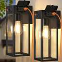 2 Pack Large Porch Lights with GFCI Outlet, Dusk to Dawn Motion Sensor Outdoor Lights, 2 Lighting Modes Waterproof Anti-Rust Wall Sconce Lantern, Outside Light for House, 14.62 Inch (Black)