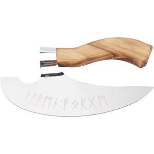 Viking Pizza Axe Handmade Stainless Steel Medieval Pizza Cutter with Pine Wood Handle for Home Restaurant Bar Non Slip Wood Grip