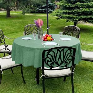 Outdoor Tablecloth with Umbrella Hole - Patio Table Cloth Zippered Round 60 Inch, Sage Green Linen-Look Polyester Table Cover Water Resistant for Picnic Outside