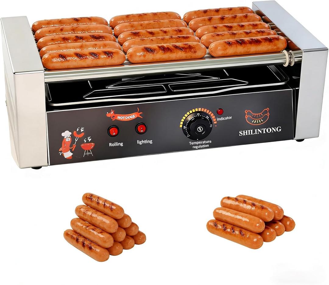 5 Roller Electric Hot Dog Roller,16 Hot Dogs, Stainless Steel
