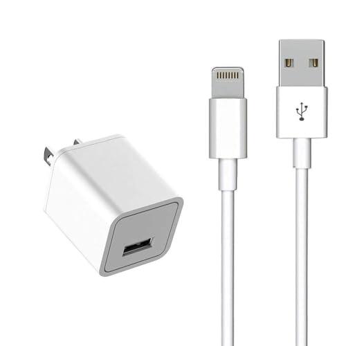 iPhone Charger [MFi Certified] - Travel & Home Wall Charger with 5ft Cable, Compatible with iPhone 14, 13, 12, 11, SE, X, 8, 7, 6, 5, iPad Mini, iPod Touch & iPods
