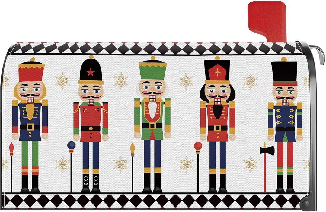 Christmas Nutcracker Mailbox Cover Magnetic Standard Size 21x18 Inch Post Letter Box Wrap Decor Winter Garden Yard Decoration
