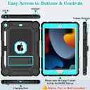 LTROP Case for iPad 9th/ 8th/ 7th Generation (2021/2020/2019) 10.2 Inch with Pencil Holder & Kickstand, Shockproof Protective Cover Case for iPad 9 8 7 Gen, Black/Turquoise