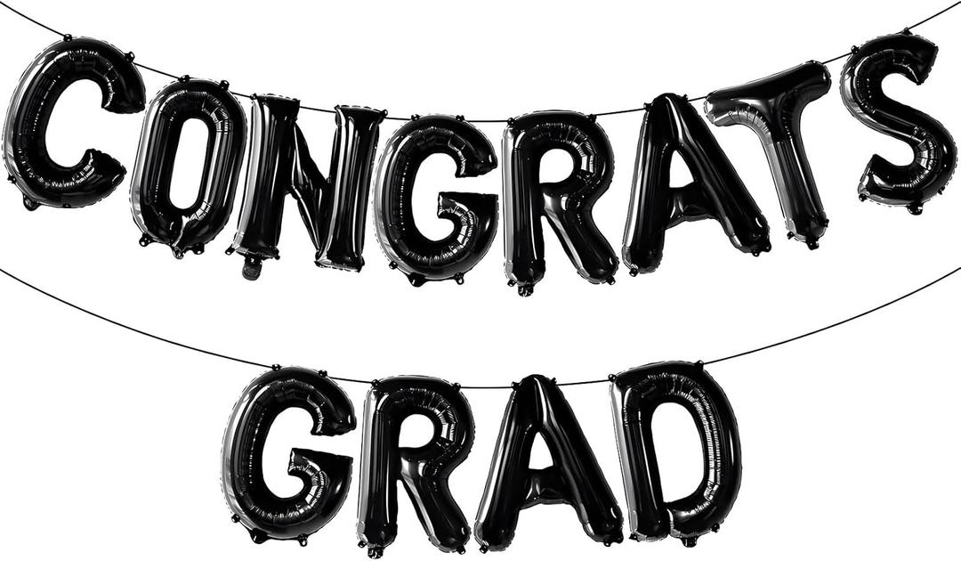 Congrats Grad Balloons - 16 Inch Black Congrats Grad Banner for Graduation Decorations Class of 2025 - Graduation Foil Balloons for Class of 2025 Decorations - Graduations Party Decor